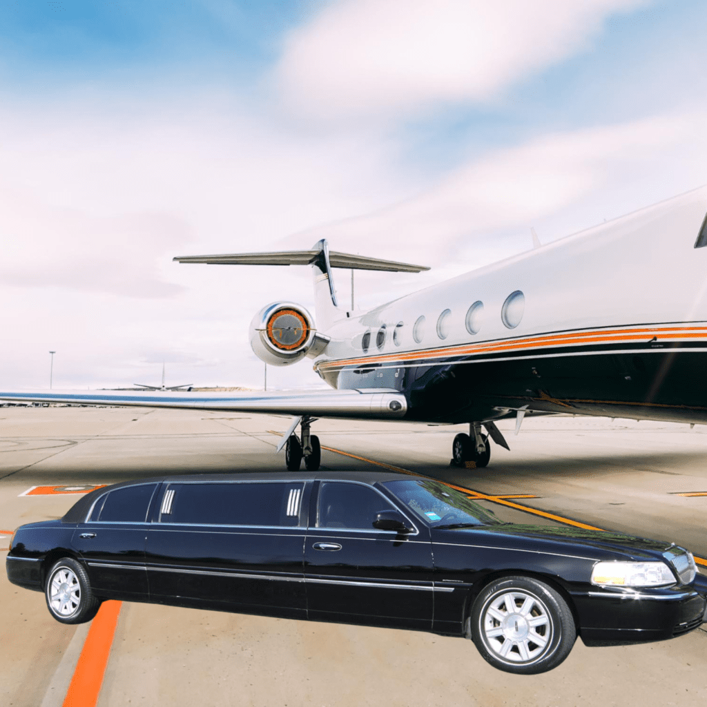 limousine in front of airoplane